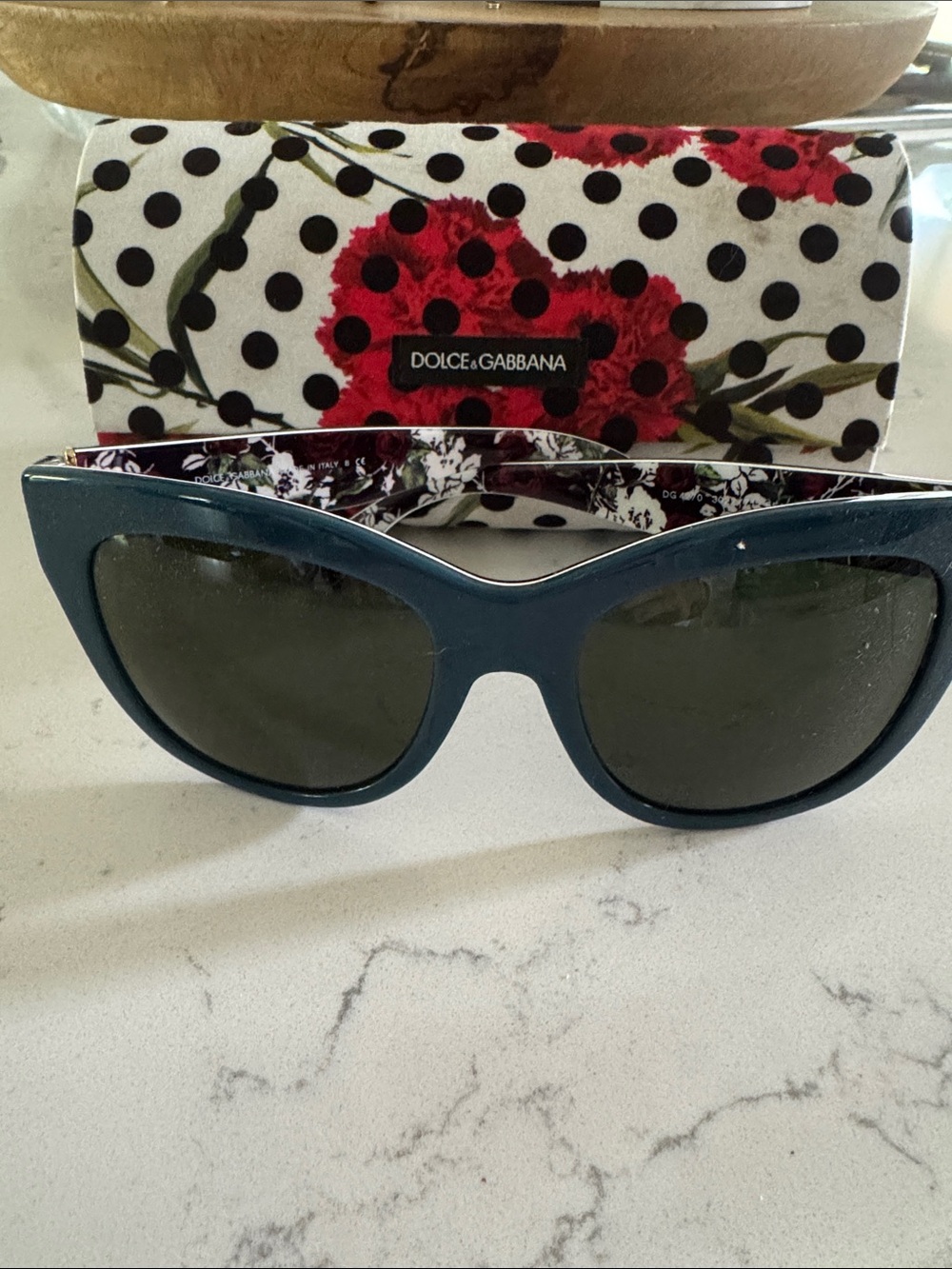 Dolce & Gabbana Women's Teal Cat-Eye Sunglasses with Floral Arms